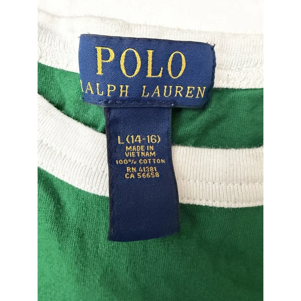 Polo Ralph Lauren Top Kids 14-16 Shirt Green Retro 67 Short Sleeve Logo #EF8-1